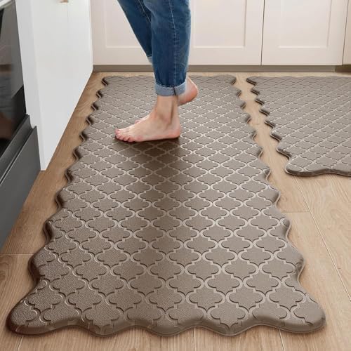 ZYFAB Anti Fatigue Kitchen Mats for Floor PVC Cushioned Standing Desk Mat Non-Slip Kitchen Rug Waterproof Floor Mat for Office Kitchen Sink,Brown,44 * 120cm