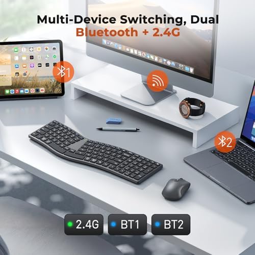 MEETION Wireless Ergonomic Keyboard and Mouse, Split S-Curve Design, Black