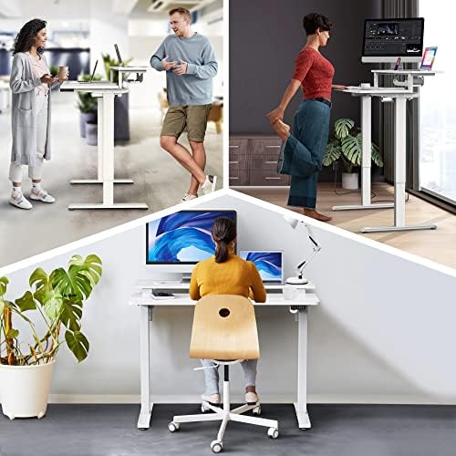 AVLT 47″ Electric Standing Desk with Dual-Tier Shelf & Tablet Holder White