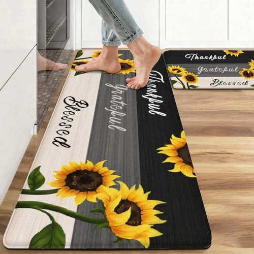 Sunflower Anti Fatigue Kitchen Rugs, 17.3"x47"+17.3"x29"