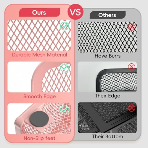 Mesh Pen Organizer for Desk, 13 Compartments with Drawer, Pink