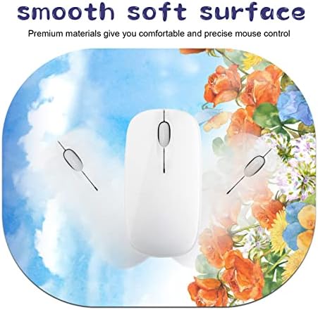 Small Mouse Pad 6 x 7 Inch, Sky and Flower, Oval Mini Mouse Pad with Non-Slip Rubber Base, Waterproof Compact Mouse Mat for Laptop Computer Wireless Mouse Keyboard Tray Home Office Travel