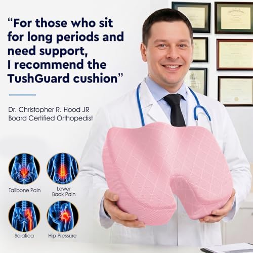 TushGuard Seat Cushion, Memory Foam Office Chair Cushion - Pink, XXX-Large