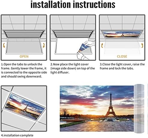 Fluorescent Light Cover Decorative Ceiling Light Filters,Eiffel Tower Pattern,for Classroom Office Hospitals Home Ceiling Decorative,2ft x 4ft,Yellow Green Navy