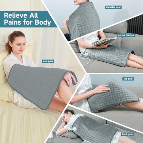 20" x 24" Heating Pad for Back Knee Leg Muscle Pain Cramps Relief, Electric Heating Pad for Women Mom Gifts with Moist Dry Option & 6 Heat Levels & Auto Off (Gray)