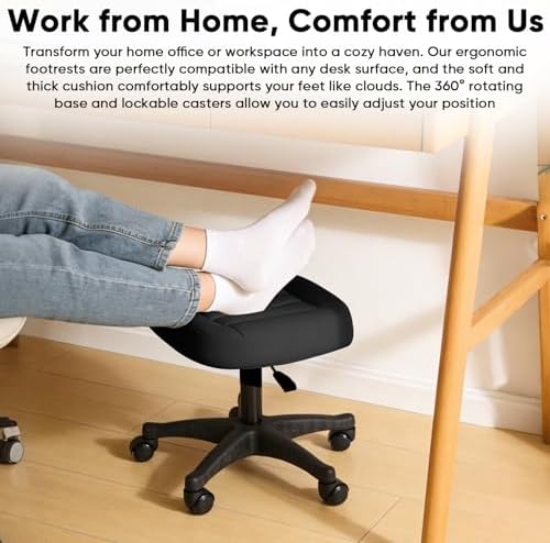 Ergonomic Adjustable Under Desk Footrest,Ottoman with Wheels