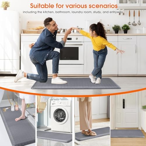 4/5 Inch Extra Thick Kitchen Mats for Floor,Non Slip Anti Fatigue Kitchen Rugs,Waterproof Stain Resistant Sink Mat,Cushioned Standing and Comfort Mats for Office (17"x47" Grey)