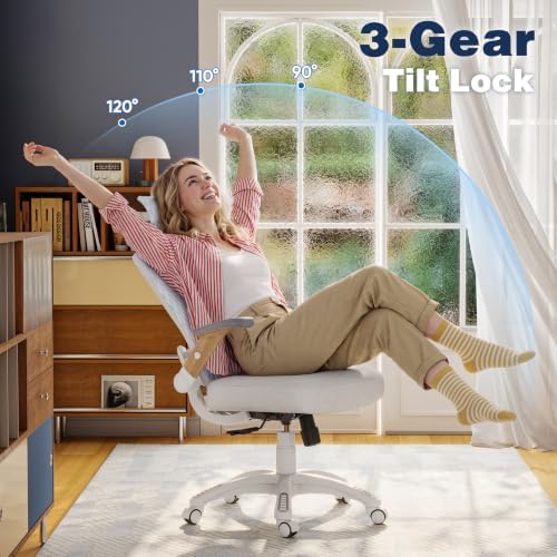 Ergonomic Office Chair, High Back Home Desk Chair with Flip-Up Arms, 3D Headrest, 90-120° Tilt and Wide Cushion Seat, Big and Tall Computer Chairs for Man Woman, Mesh Chair Black Woodgrain