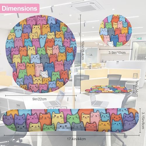 Cute Cat Mouse Pad with Wrist Rest Set, 3-in-1 Wrist Support Mousepad Set, Gaming Mat Pad with Anti-Skid Base,Ergonomic Memory Foam Mouse Pad Set for Women, Office, Typing, Gaming