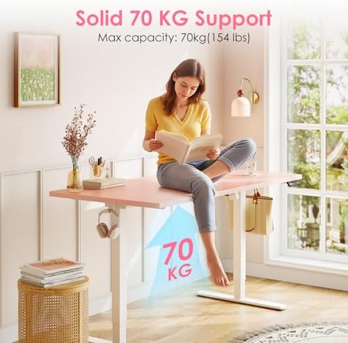 OffiGo 48" Pink Electric Standing Desk Height Adjustable for Home Office