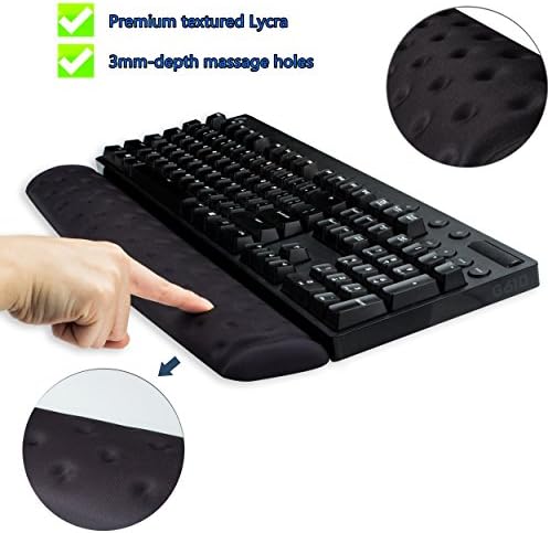 BRILA Memory Foam Mouse & Keyboard Wrist Rest Support Pad Cushion Set for Computer, Laptop, Office Work, PC Gaming - Massage Holes Design - Easy Typing Wrist Pain Relief (Black)