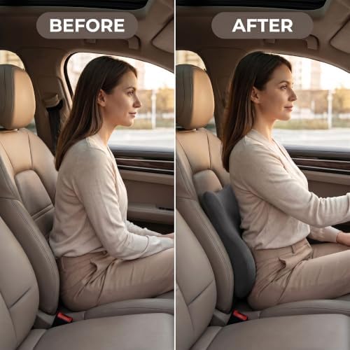Lumbar Support Pillow, Ergonomic Memory Foam Back Cushion for Car Office Chair Gaming Chair, Washable Cool-Touch Cover for Lower Back Support (Dark Grey)