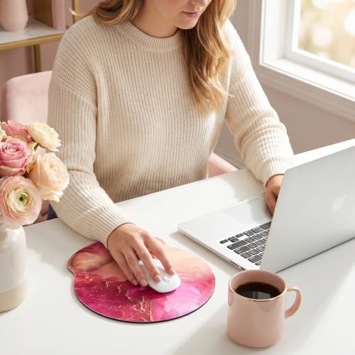 KONVINIT Ergonomic Mouse Pad with Wrist Rest, Small Mousepad with Non-Slip Rubber Base and Smooth Surface, Hot Pink Mouse Pads for Desk, Office Desk Accessories