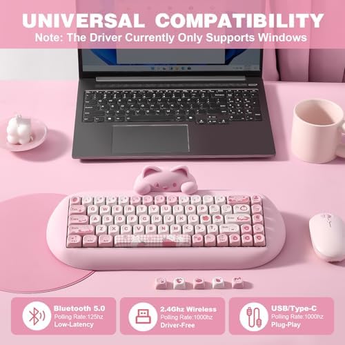 YUNZII C68 Silicone Cute Cat Mechanical Keyboard (Pink, Cocoa Cream Switch)