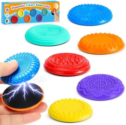 Magnetic Fidget Slider Coin Set 6 Pack, Quiet Stress Relief Toys, Sensory Sliding & Clicking Desk Fidget for Adults & Kids, ADHD Focus Anxiety Relief Office Classroom Portable Fidget Gifts