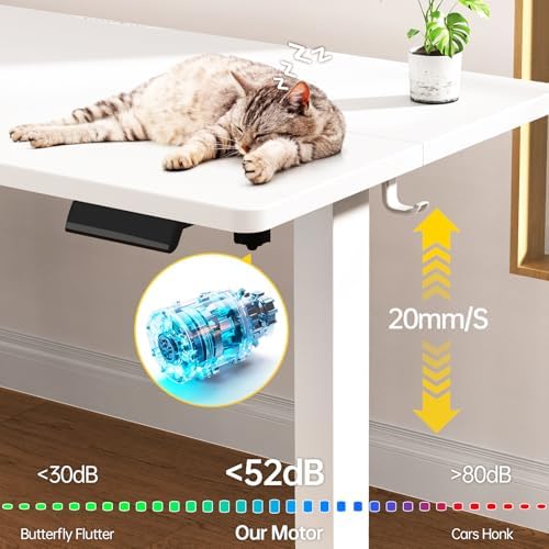 Veken 63×27.6 Inch Large Electric Standing Desk, Gaming Table, White