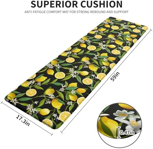 Lemon Kitchen Decor Mat, Extra Long Anti Fatigue Kitchen Mats