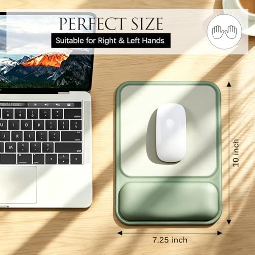 JIKIOU Ergonomic Mouse Pad with Gel Wrist Rest, 10 x 7.25 in, Green