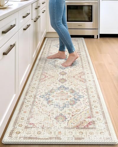 DEXI Kitchen Floor Mats Cushioned Anti Fatigue Runner 24x87 Mottled Beige