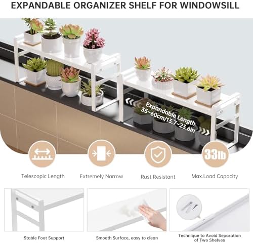 Extendable Narrow Tall Storage Shelf for Windowsill & Kitchen, White