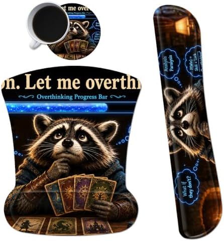 3-in-1 Ergonomic Memory Foam Keyboard Wrist Rest Pad Set, Raccoon