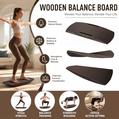 Wooden Balance Board 440Lbs Anti-Fatigue Standing Desk Pad Rocker Trainer -