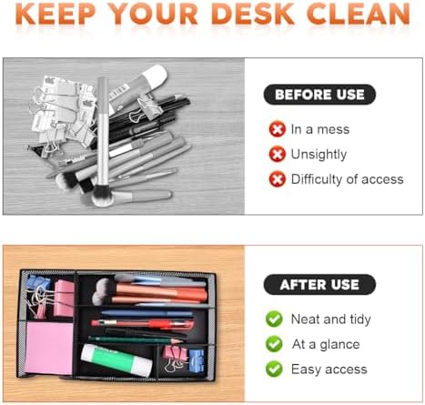 Metal Mesh Desk Drawer Organizer Tray, 6 Compartments 11”x6”x1.5”