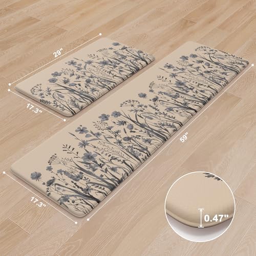 KIMODE Kitchen Anti Fatigue Mat,Brown Gray Farmhouse Kitchen Rugs Sets of 2
