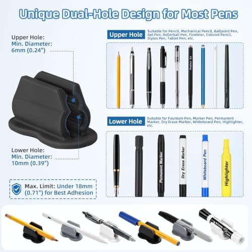 Biottro 12PCS Adhesive Pen Holder Pencil Holder for Desk Wall Clipboard Notebook Car Silicone Marker Holder for Whiteboard Desk Organizer Teacher Supplies Office Supplies (12PCS Multicolor)