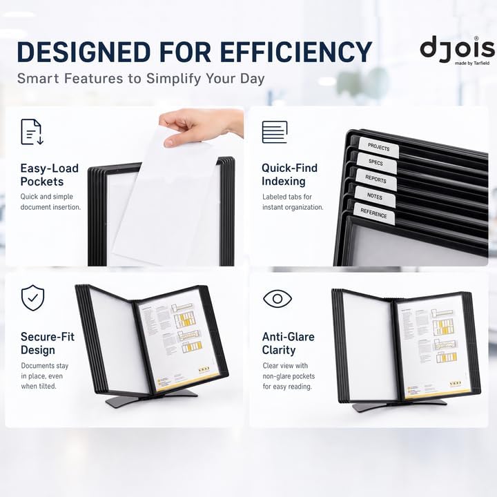 Tarifold Desktop Reference System, 10 Pockets with Easy-Load Design, Black