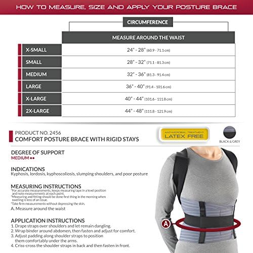 OTC Medical Posture Brace with Rigid Stays, Spinal Curve, Back Lumbar and Neck Support, 2X-Large, Black