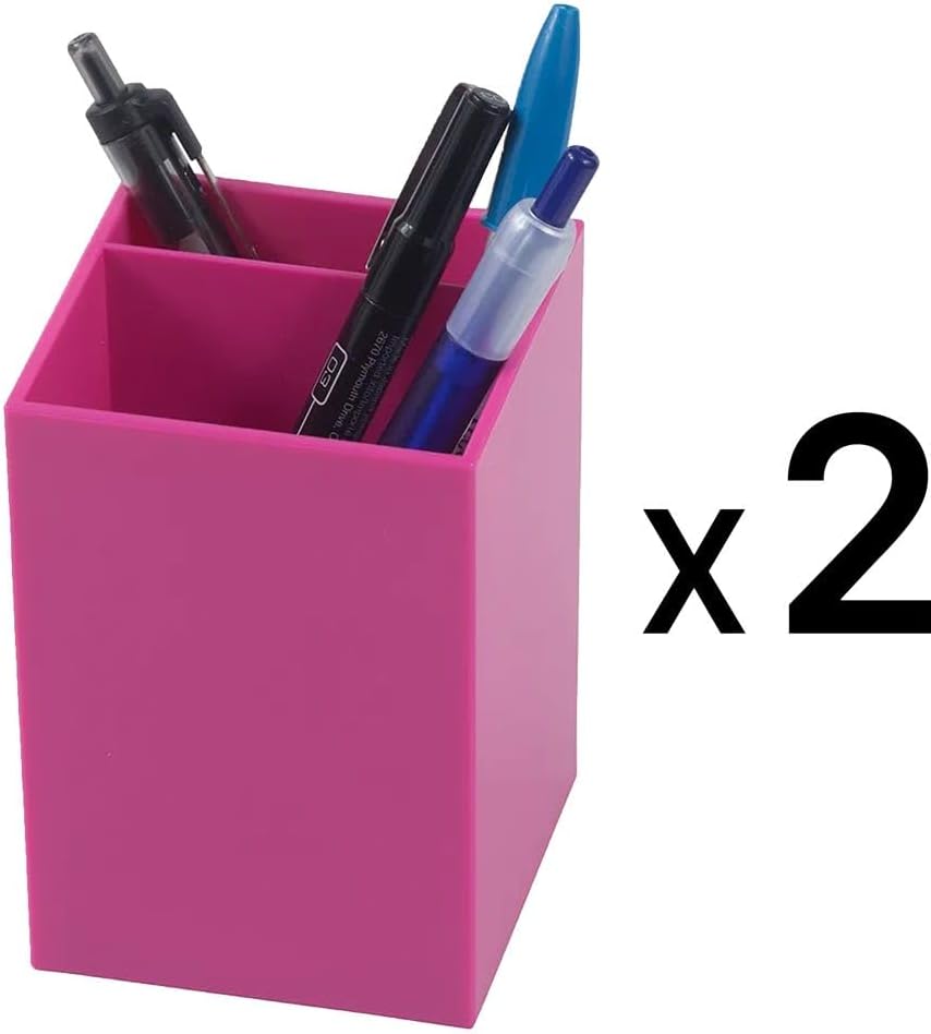 JAM PAPER Plastic Pen Holders - Fuchsia Pink Desktop Pencil Cups - 2/Pack