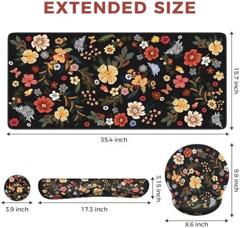 iCasso Desk Cover Mat, 4in1 Floral Large Mouse Pad with Wrist Rest