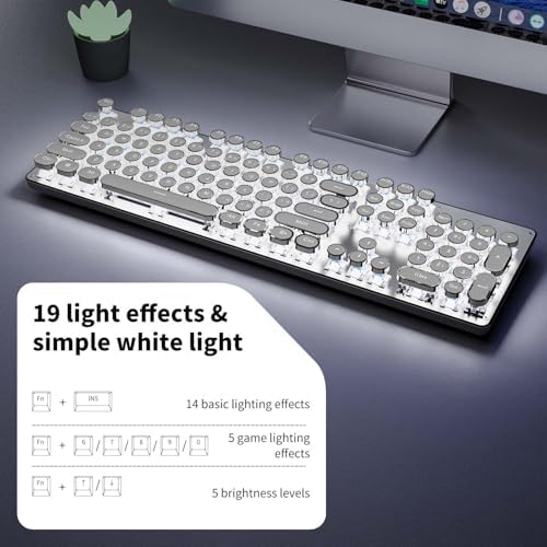 Wireless Typewriter Style Mechanical Keyboard with White Backlit, White