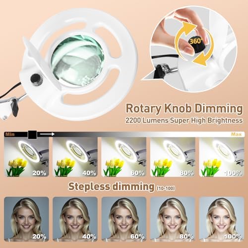 HITTI 2200 Lumens 12X Magnifier Esthetician Light, 4 Wheel Rolling Base