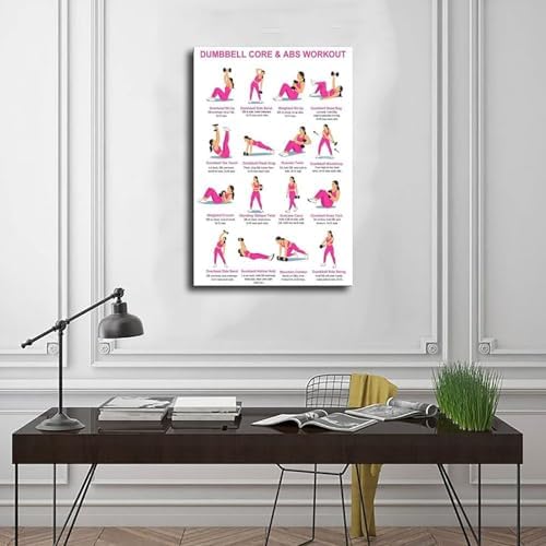 Dumbbell Abs Core Workout Beginner Ab Exercise Chart Dumbbell Core Workout at Home Home Gym Canvas Poster Bedroom Decor Room Decor Unframe 20x30inch