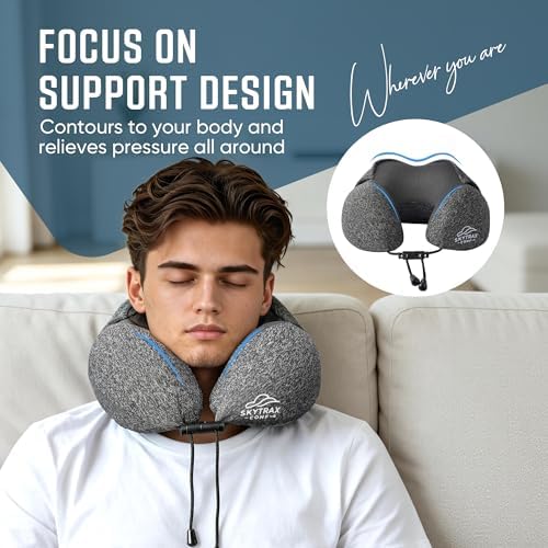 SkytraxComf® Travel Neck Pillow with Hood for Privacy on Long Flights