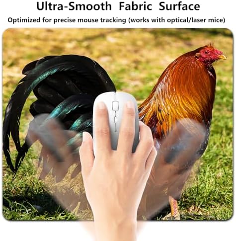 9.5x7.9 Inch Office/Gaming Mouse Pad, Vibrant Rooster with Iridescent Feather in Grass Colorful Farm Animal, Cute Anti-Slip Mat for Desk Decor