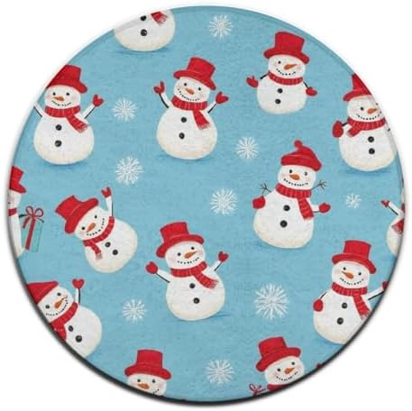 Women's Large Home Decor Mat, Soft Round Yoga Carpet, Non Slip Machine Washable Home Office Circle Rug Christmas Snowman