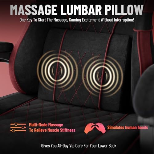 Huracan Ergonomic Gaming Chair, Massage Game Chair with Footrest for Adults, High Back Racing Computer Chair Lumbar Support Extended Seat for Home Office Video Game, Black and Red