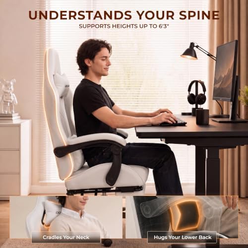 Dowinx Gaming Chair with Footrest, Ergonomic Office Chair, White