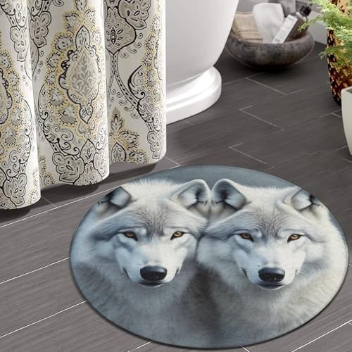 Men's Large Home Decor Mat, Soft Round Yoga Carpet, Non Slip Machine Washable Home Office Circle Rug Wolves