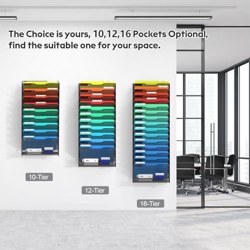 samstar 10 Tier Wall File Organizer, Hanging Wall Mount File Holder Paper Folder Mail Organizer, Mesh Metal, Black.