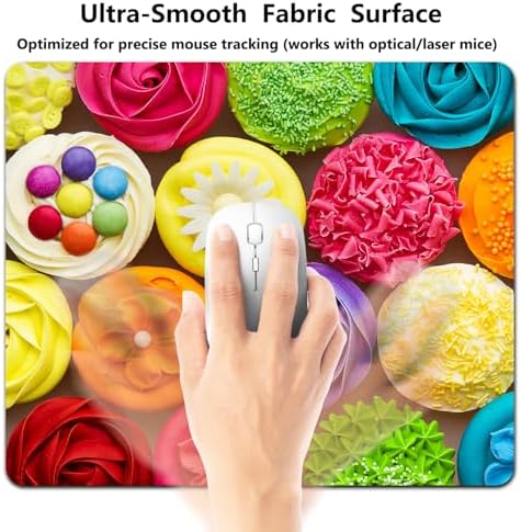 9.5x7.9 Inch Office/Gaming Mouse Pad, Vibrant Rainbow Cupcakes Colorful Sweet Dessert, Cute Anti-Slip Mat for Desk Decor