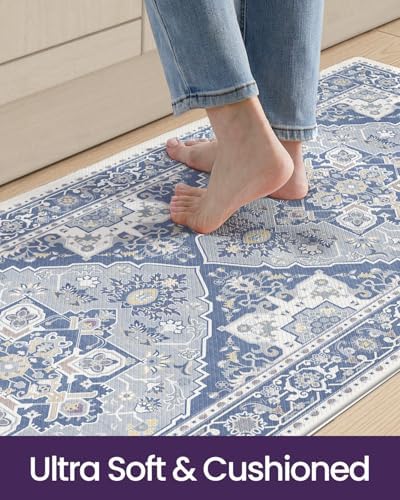 DEXI Kitchen Floor Mats Cushioned Anti Fatigue Runner Rug 24x59 Light Blue