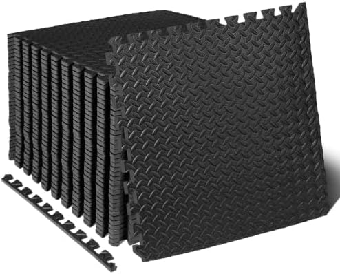 ProsourceFit Exercise Puzzle Mat ½-inch, EVA Interlocking Foam Floor Tiles for Home Gym, Workout Equipment, Kids Play Areas, Black, 144 SQ FT - 36 Tiles