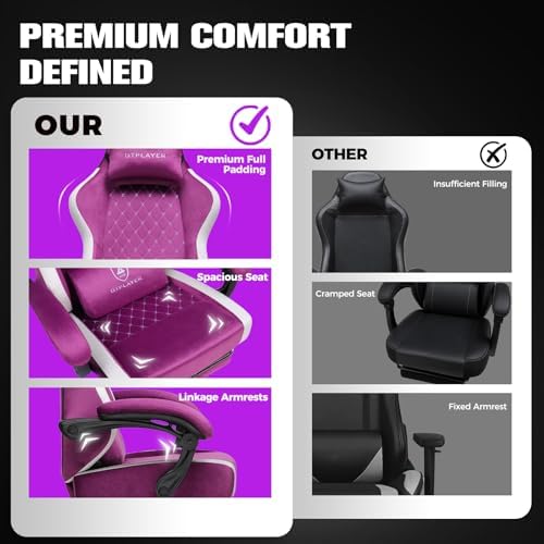 GTPLAYER Gaming Chair, Ergonomic Computer Chair with Footrest and Lumbar Support, High Back Recliner Chair 350lbs, Height Adjustable for Home Office, Purple