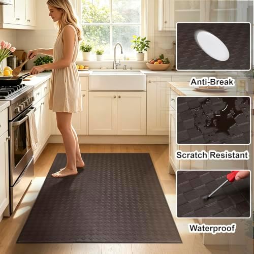 Kitchen Mats and Rugs Cushioned Anti-Fatigue, 35.4" x 59.1", Brown