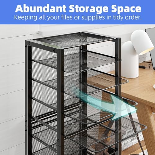 Simple Trending 14 Tier Rolling File Cart, Desk File Organizer, Paper Letter Storage Rolling Clutter Cart for Office, Home, School, Black