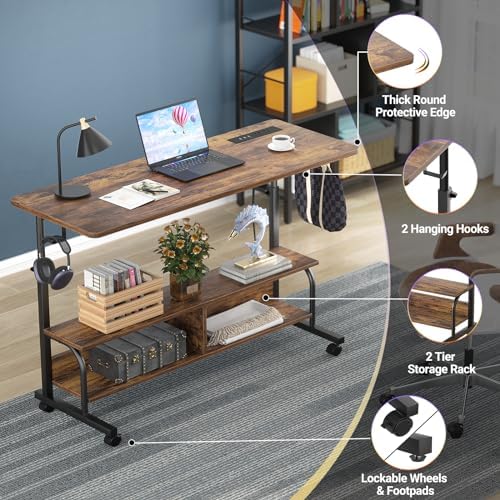 Armocity 47" Rolling Standing Desk with Charging Station for Couch Bed